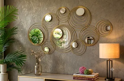 Large Decorative Wall Mirror Set — Modern Gold Circular Design