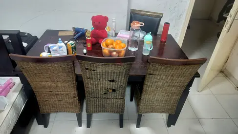 Solid Wood Dining Table with 4 Chairs - Dark Finish - Used