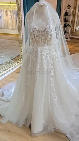 Lace Appliqué A-line Wedding Dress with Long Veil