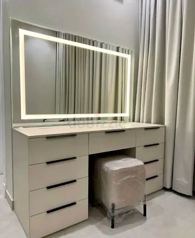 Modern White Dressing Table with LED Mirror and Stool