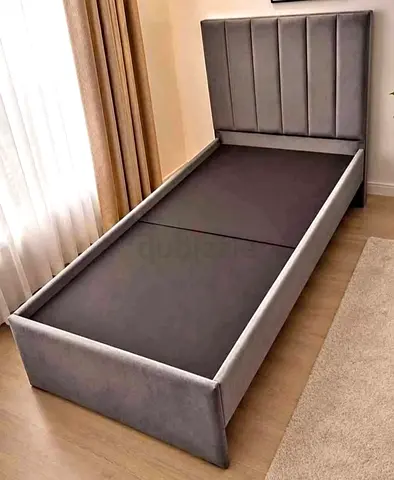 Grey Single Bed Frame with Padded Headboard - Good Condition