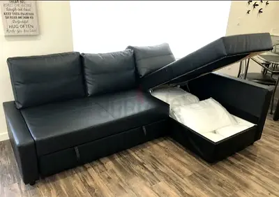 Black L-Shaped Sofa Bed with Integrated Storage