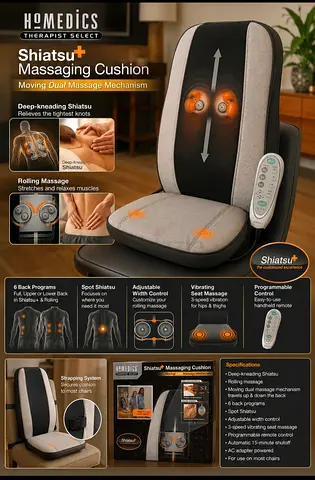HoMedics Shiatsu+ Massaging Cushion with Remote — Moderately Used