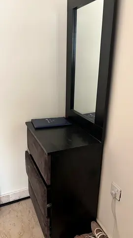 Dark Wood Dresser with Mirror – 2 Drawers, Good Condition