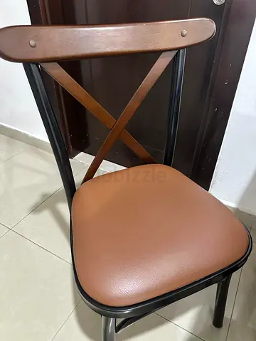 Set of 4 Brown Metal Frame Dining Chairs with Leather Seats