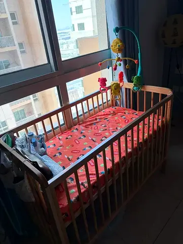Wooden Baby Crib with Mattress and - Good Condition