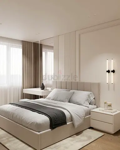 Modern Grey Upholstered Bed Frame with Headboard - Queen