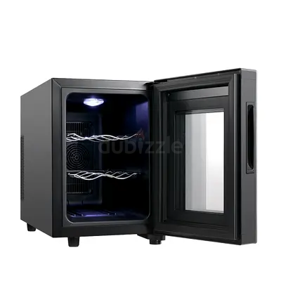 Black Compact Wine Cooler Fridge with Glass Door