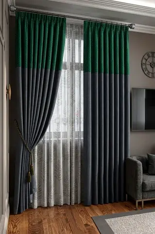 Green and Gray Two-Tone Heavy Blackout Curtains - Pair