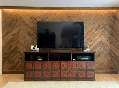 Pottery Barn Dark Wood Rustic Entertainment Center with Drawer Storage