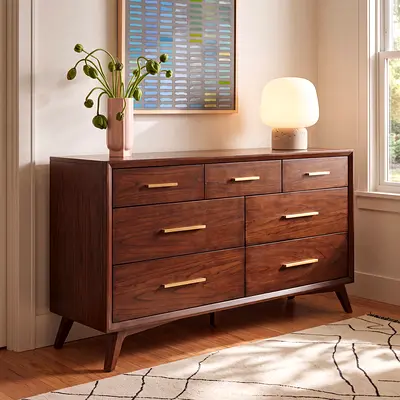 West elm Mid Century 7-Drawer Dresser / Sideboard with Brass Handles