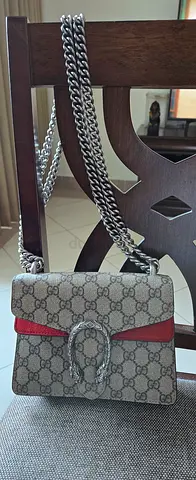 Gucci Dionysus Small Shoulder Bag - Beige GG Supreme Canvas with Red Stripe