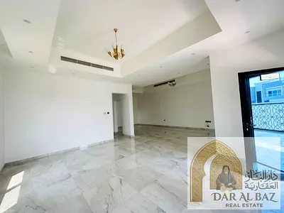 Villa for annual rent in Al Jazat area. The villa has 5 bedrooms, a living room, a majlis (formal sitting room), a large yard with a balcony offering