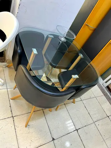 Modern Glass Dining Set with 4 Black Chairs