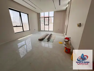 The most beautiful and largest villa in Sharjah for sale, first occupancy, large area with 7 master bedrooms and dressing rooms