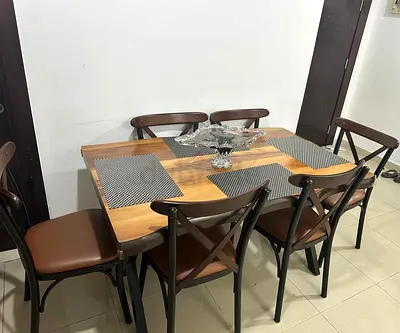 Set of 4 Brown Metal Frame Dining Chairs with Leather Seats