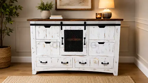 Marina Home Solid Wood Sideboard With Sliding Door