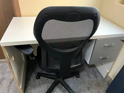White office desk with attached drawers