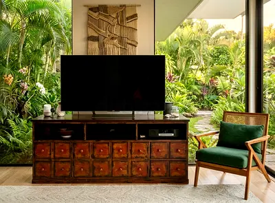 Pottery Barn Solid Wood TV Console / Entertainment Cabinet with Vintage Drawers