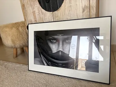 Framed Black & White Art Print – Biker/Motorcycle Portrait (69cm x 43cm)