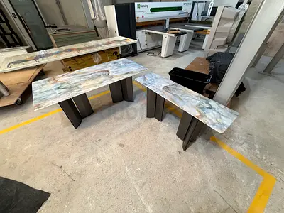 Set of 2 Modern Marble-Effect Console Tables with Metal Legs