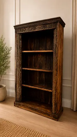 Handcrafted Solid Wood Display Bookshelf Vintage Carved