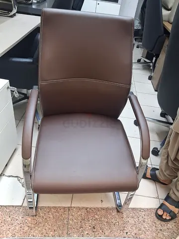 Brown Leather Visitor/Conference Chair with Chrome Frame