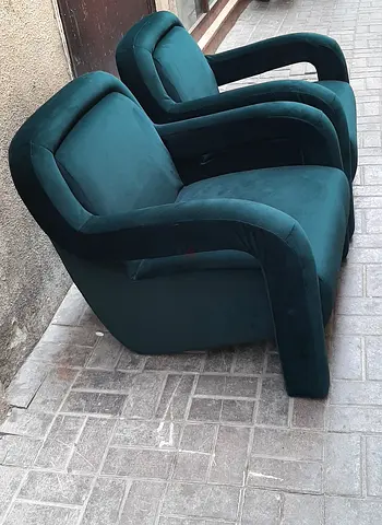 Pair of Modern Emerald Green Velvet Armchairs