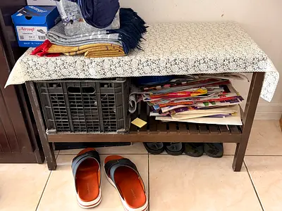 Wooden Storage Bench with Lower Shelf - Dark Brown, Good Condition