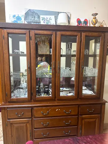 Solid Wood Display Cabinet with Glass Doors and Drawers - Classic Style