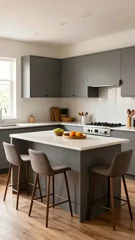 Modern Grey Kitchen Island with White Countertop