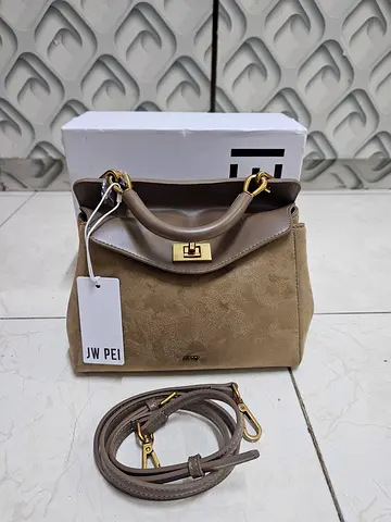 Lucia Classic Faux Suede Top Handle Bag - Taupe