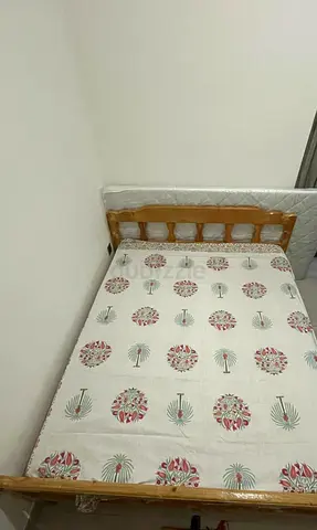 Queen size wooden bed frame with mattress - good condition