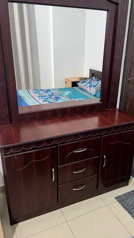 Wooden Dressing Table with Mirror and Storage - Dark Brown