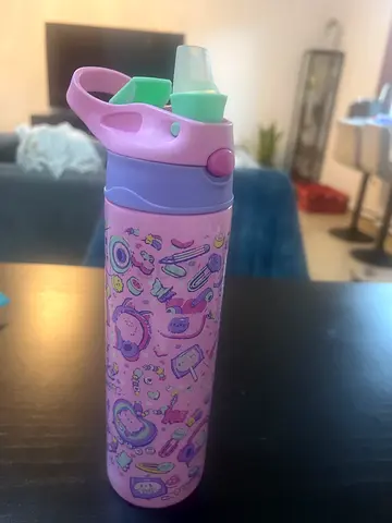 Pink Kids Water Bottle with Straw - Good Condition
