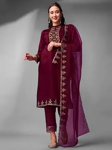 Maroon embroidered Pakistani salwar kameez set with dupatta - size approx S/M