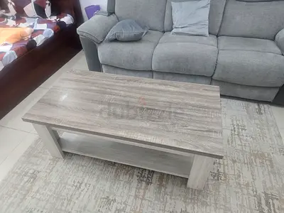 Modern Grey Wood Grain Coffee Table with Storage Shelf