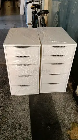 Pair of white 5-drawer storage cabinets — like new