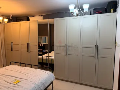 Large 6-Door Freestanding Wardrobe with Mirror - Light Grey