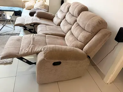 Beige 3-Seater Recliner Sofa - Comfortable Motorized Seats