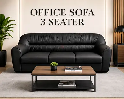 Modern 3-Seater Office Sofa – Black PU Leather Sofa