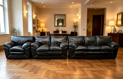 Large Black Leather 3-Seat Sofa Set (3 Pieces) - Comfortable & Clean