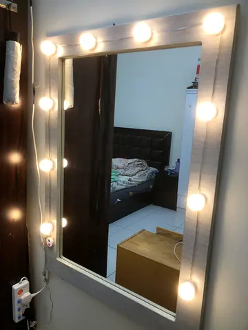 Large Wall Mirror with Hollywood Vanity Lights - Grey Wood Frame