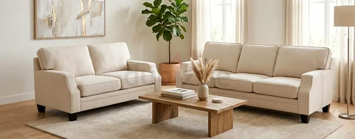 Beige 3-seater sofa and matching 2-seater loveseat - Good condition
