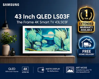 Samsung 43” The Frame QLED 4K Smart TV LS03F | 1 Year Extended Warranty | Free Delivery