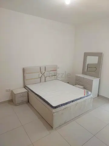 Queen size bed frame with mattress, headboard and bedside tables - like new