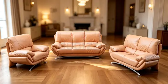 Genuine Leather 3-Piece Sofa Set - Modern Tan Living Room Set