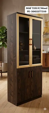 Wooden Display Cabinet with Glass Doors - Dark Finish