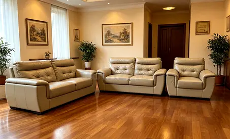 Light Beige Leather 3-Piece Sofa Set — Excellent Condition