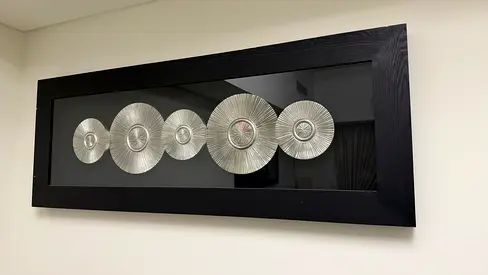 Framed Modern Wall Art with Silver Disc Accents